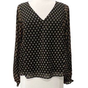 MADEWELL Womens Long Sheer-Sleeve Black Brushstroke Paisley Mix Print 70's Top-L